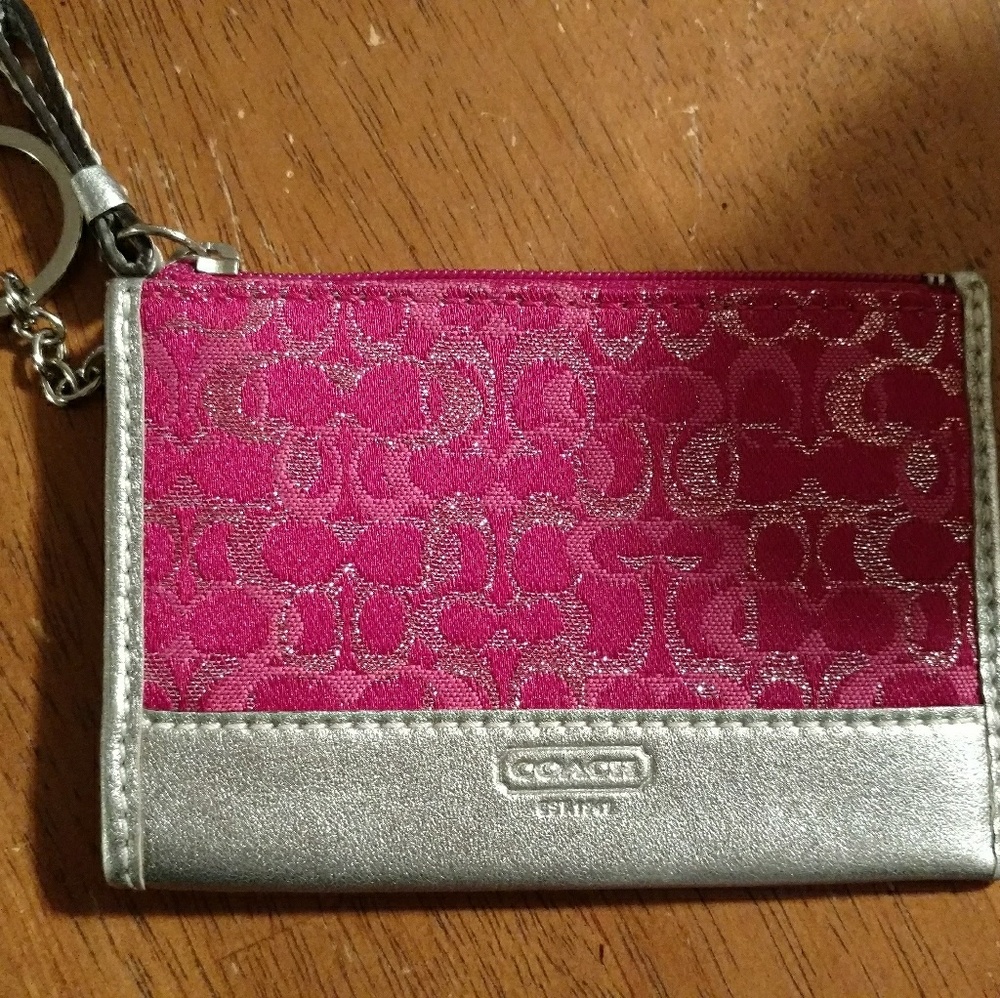 Hot Pink and Silver Coach coin purse